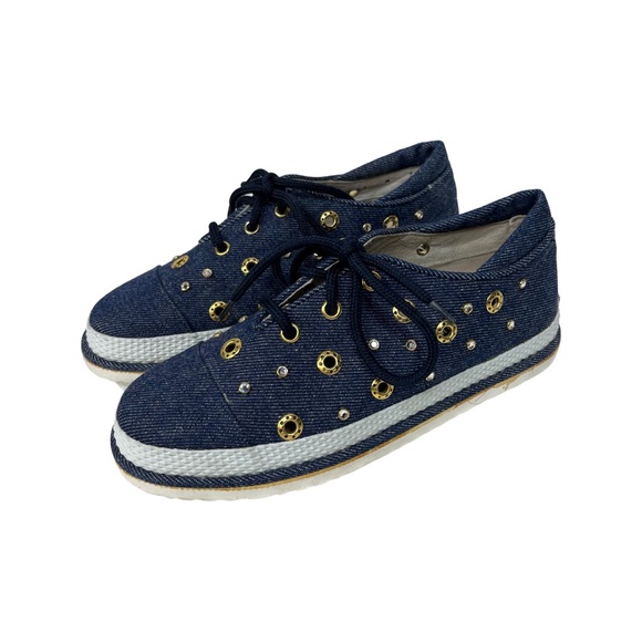 Stuart Weitzman Women’s Denim Sneaker Bedazzled Rhinestone Size 7 - Picture 6 of 12